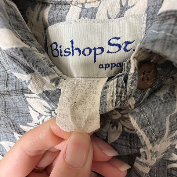 Bishop St Shirt Men's Large Gray Aloha Hawaiian Button Front Short Sleeve - Picture 5 of 7